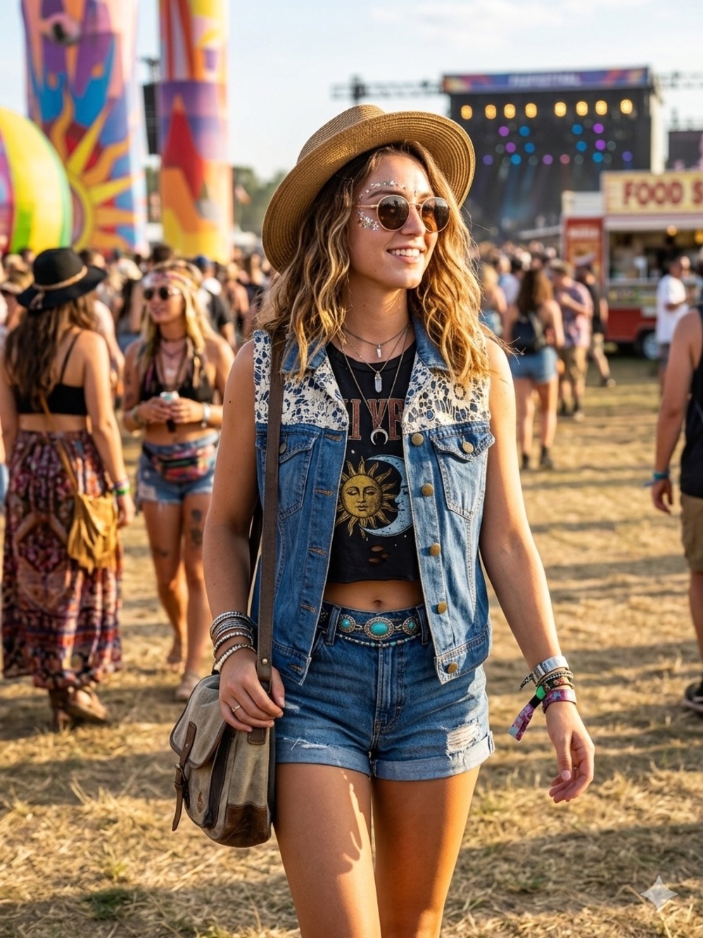Forever 21 Festival Western Cowgirl Blue Denim Lace Trim Jean Vest